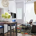 Modern Apartment Interior With Sofa Pillows Wall Art Colorful Rug Wooden Bookshelf And Staircase