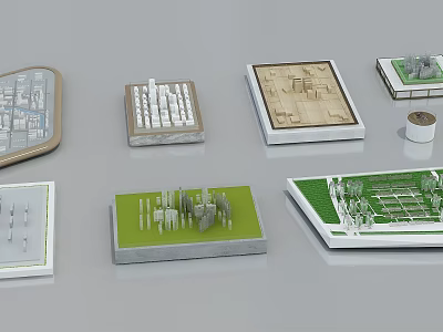 Diverse Commercial Equipment Models With Green Bases White Building Structures And Multiple Shapes 3d model