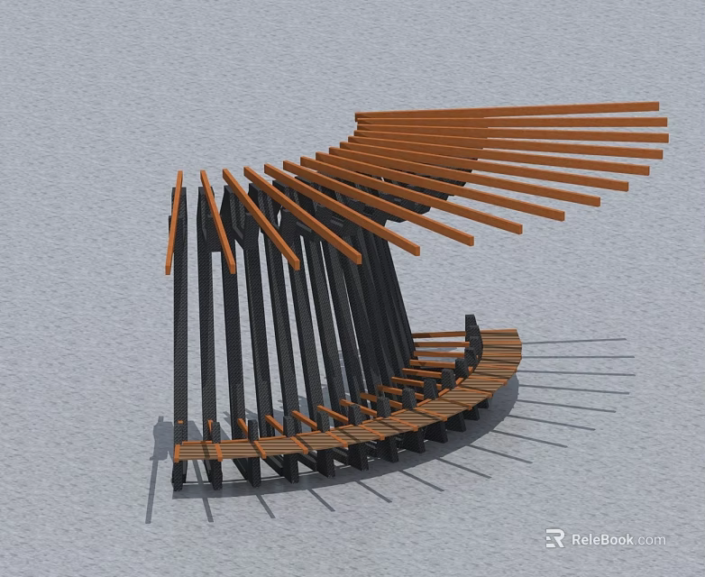 Modern Swing Door Design With Brown And Black Wooden Slats Structure 3d model 