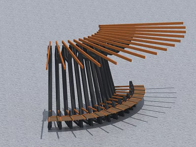 Modern Swing Door Design With Brown And Black Wooden Slats Structure 3d model