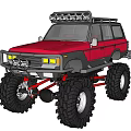 Red Off Road Vehicle with Large Tires and Roof LED Lights on Beach