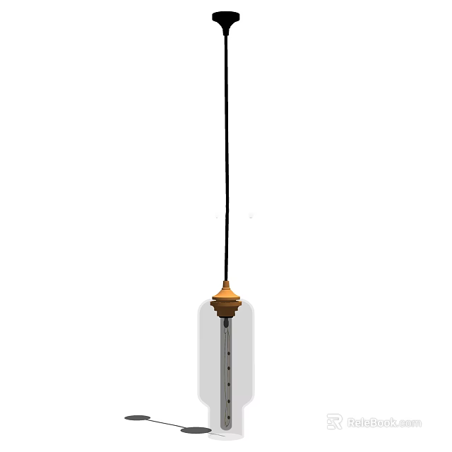 Modern Pendant Light With Black Cord Orange Base And Transparent Light Tube 3d model 