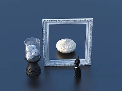 Elegant Household Essentials Including Silver Frame Transparent Cup Woven Bowl And Black Figurine 3d model