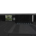 Modern Entrance Gate With Black Marble Walls Water Features And Tree In Paved Area