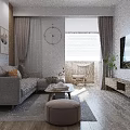Modern Living and Dining Room With Light Gray Sofa Wooden TV Cabinet And Decorative Paintings