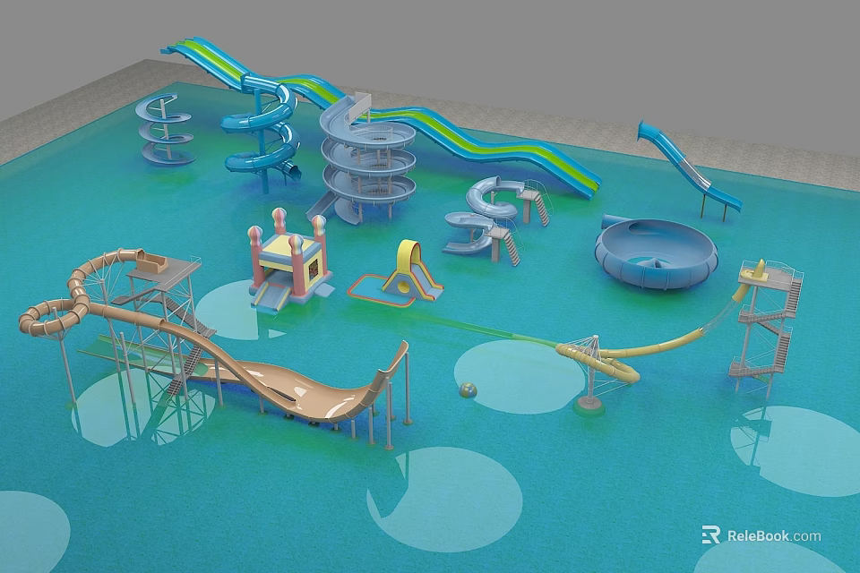 Colorful Playground Equipment With Slides Spiral Structures Climbing Frames And Circular Platforms 3d model 