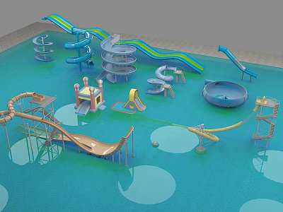 Colorful Playground Equipment With Slides Spiral Structures Climbing Frames And Circular Platforms 3d model