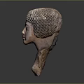 Ancient Egyptian Female Head Bust Sculpture With Woven Headdress And Painted Facial Features