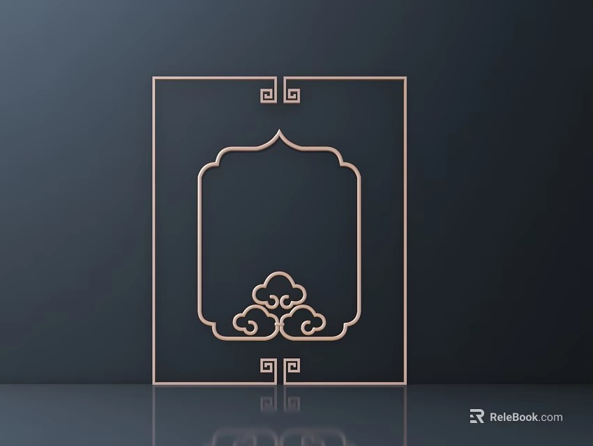 Intricate Golden Carved Frame Design With Cloud Patterns And Square Corner Decorations 3d model 