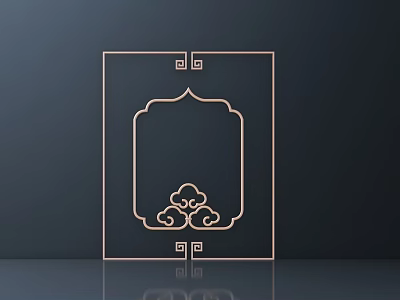 Intricate Golden Carved Frame Design With Cloud Patterns And Square Corner Decorations 3d model