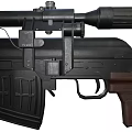 Classic Rifle With Wooden Stock Black Barrel Mounted Scope Ergonomic Grip And Magazine