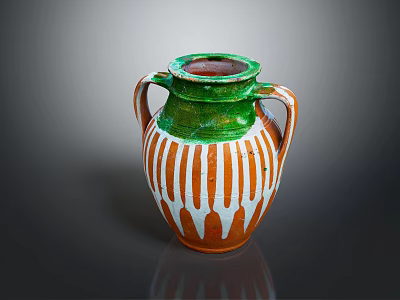 Decorative Ceramic Vase With Green Top Orange Body And White Stripes For Home Furniture 3d model