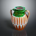 Decorative Ceramic Vase With Green Top Orange Body And White Stripes For Home Furniture
