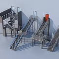 Various Staircase And Escalator Models With Metal Railings And Platform Structures 3d model