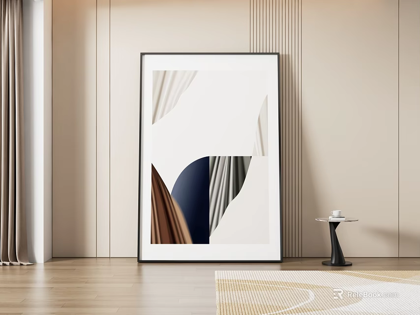 Abstract Painting Hanging On Interior Wall With Geometric Shapes And Colorful Blocks In Modern Room 3d model 