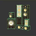 Wooden Computer Speakers With Various Sizes And Circular Drivers On Dark Surface