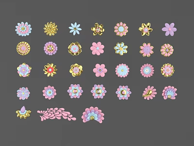 Colorful Flower Shaped Decorative Stickers With Various Designs And Vibrant Colors 3d model