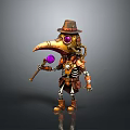 Steampunk Skeleton Man With Brown Hat Purple Eye And Staff With Purple Orb