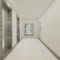 Modern Elevator Hallway With White Walls Marble Accents Elevator Doors And Tiled Floor 3d model
