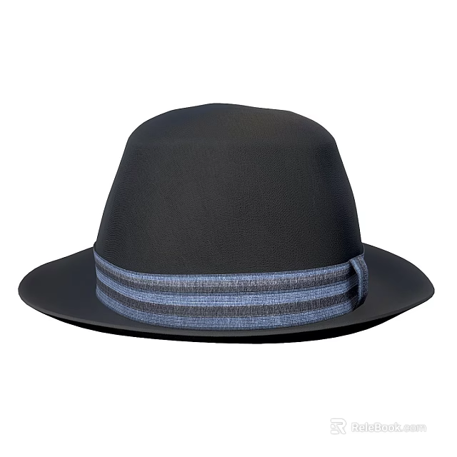 Stylish Black Hat Clothing With Blue Striped Band And Classic Design 3d model 