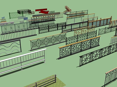 Various Metal and Wooden Railings with Different Decorative Designs for Stairs and Balconies 3d model