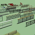 Various Metal and Wooden Railings with Different Decorative Designs for Stairs and Balconies