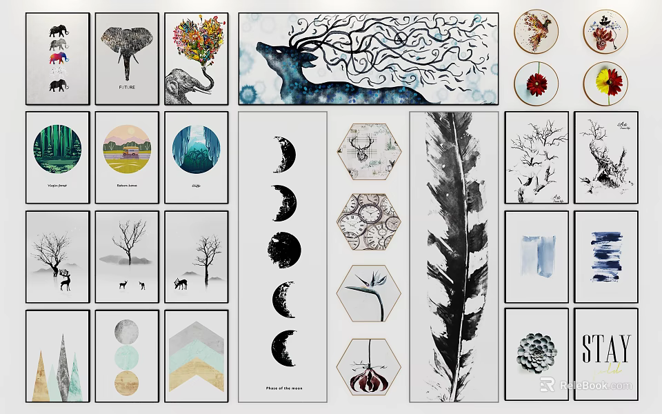 Animal Paintings With Various Animal Figures And Abstract Art Designs For Wall Decor 3d model 