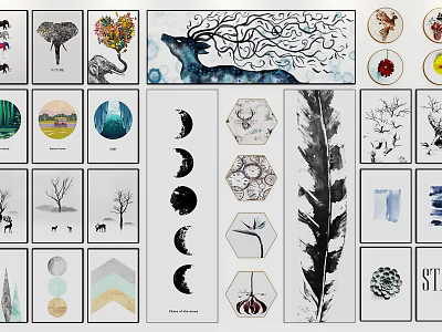 Animal Paintings With Various Animal Figures And Abstract Art Designs For Wall Decor 3d model