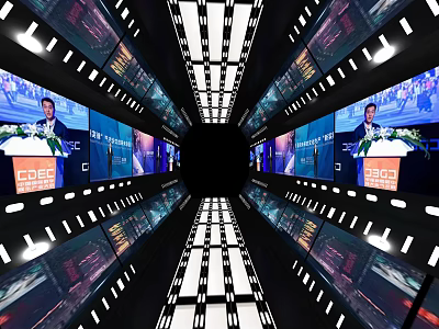 Modern Futuristic Office Hallway With Digital Screens LED Lighting And Professional Ambiance 3d model