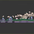 Fantasy Island Scene With Castle Mountains Trees And Fluffy Clouds