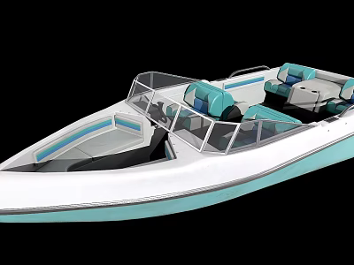 Modern White And Light Blue Yacht With Transparent Windshield And Blue Seats 3d model