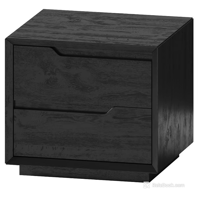 Sleek Modern Black Wooden Nightstand With Two Drawers Bedroom Furniture Design 3d model 