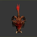 3D Monster Character Model With Red Spiky Mane Yellow Glowing Eyes And White Tusks