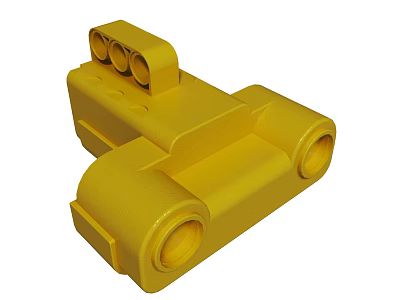 Yellow Plastic Toy Building Block Part Featuring Cylindrical Sections And Round Holes 3d model