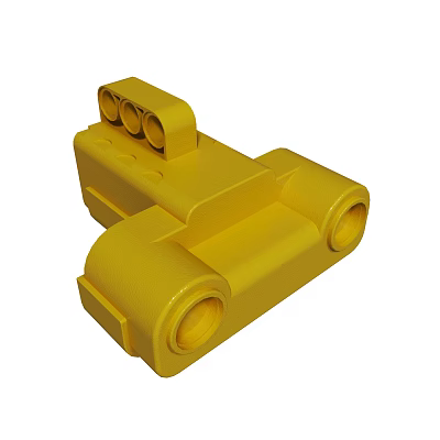 Yellow Plastic Toy Building Block Part Featuring Cylindrical Sections And Round Holes 3d model