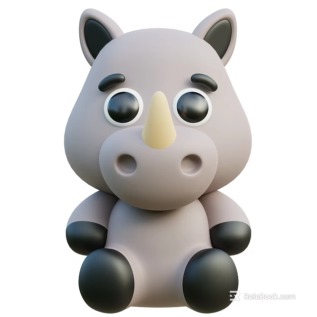 Cartoon Reptile Character With Big Eyes Yellow Horn And Grey Body Design 3d model 