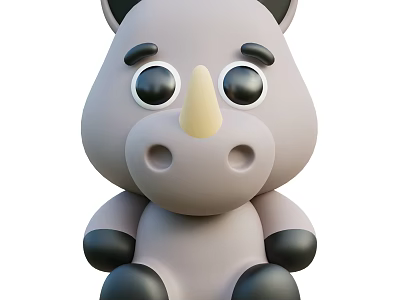 Cartoon Reptile Character With Big Eyes Yellow Horn And Grey Body Design 3d model