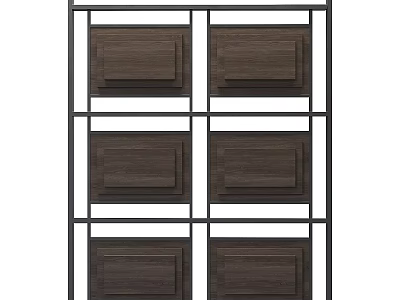 Modern Grid Design Room Divider With Black Metal Frame And Dark Brown Wooden Panels 3d model