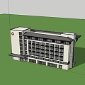 Modern Hospital Building Exterior With Red Cross Symbol And Landscaped Entrance