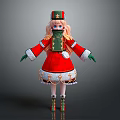 Cute Blonde Character In Red Green Outfit With Gold Accents White Trim And Green Gloves
