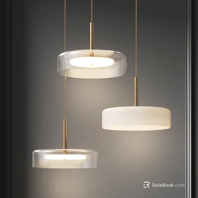 Modern Round Pendant Lights With Transparent And White Shades And Gold Metal Frames 3d model 