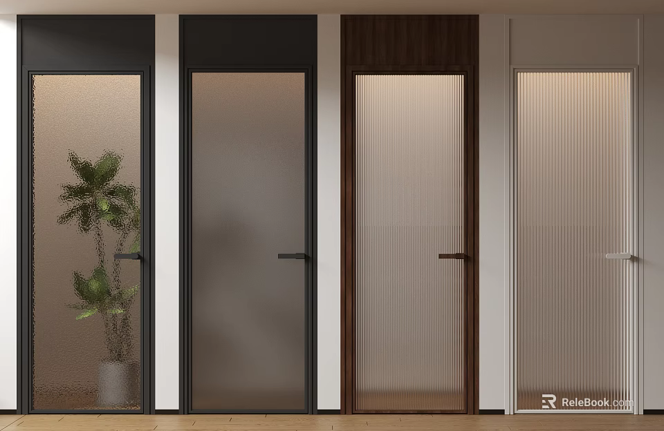Modern Hinged Doors With Glass Inserts And Various Design Styles For Interior 3d model
