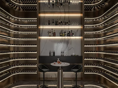 Luxurious Wine Cellar Interior With Curved Wine Racks And Illuminated Marble Display Wall 3d model