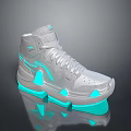 Gray High Top Sneakers With Blue Neon Accents On Sole And Reflective Design