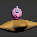 Cute Pink Cartoon Character Wearing Blue Headphones Sitting On Yellow Star