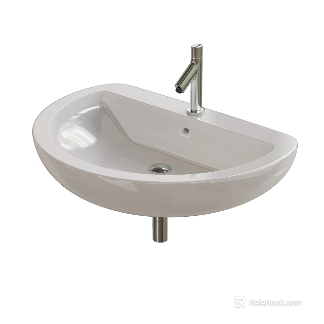 White Wall Mounted Washbasin With Modern Chrome Faucet For Bathroom Interior Design 3d model 
