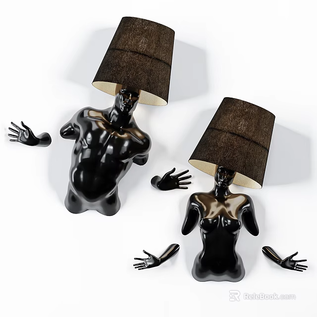 Black Human Torso Shaped Wall Lamps with Lampshades and Detachable Hands Design 3d model 