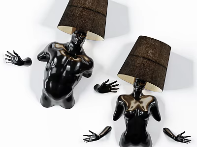 Black Human Torso Shaped Wall Lamps with Lampshades and Detachable Hands Design 3d model