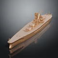 Golden Warship 3D Model With Detailed Deck And Metallic Reflective Surface
