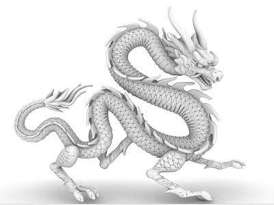 Traditional Style Mythical Flying Dragon 3D Model With Scaled Body Coiled Posture 3d model